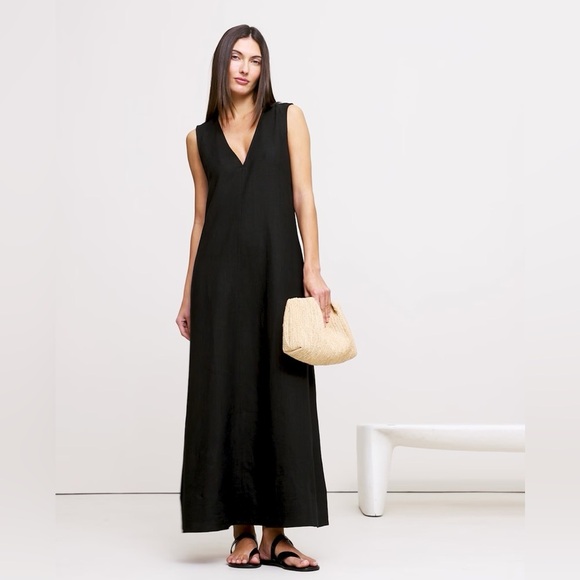 NWT! Banana Republic Black Linen V-Neck Maxi Dress - Multiple🐯 - Picture 5 of 8